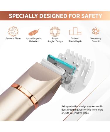 Electric Bikini Trimer Shaver for Women - 2 in 1 IPX7 Waterproof Hair Removal Kit - Rechargeable Facial and Body Hair Remover (Rose Gold) - Buy Online on GoSupps.com