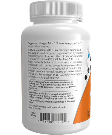 Now Supplements ALC (Acetyl-L-Carnitine) Powder - Brain and Nerve Cell Function - 3oz (1 Pack) - Buy Online on GoSupps.com