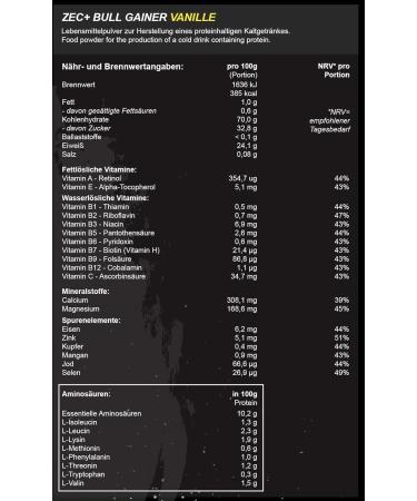 ZEC+ Nutrition Bullgainer 3500g - Vanilla Protein Powder with Vitamins & Amino Acids for Mass Gain Made in Germany - Buy Online on GoSupps.com