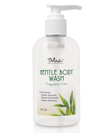 Deluvia Gentle Body Wash Moisturizing Body Wash with Aloe Vera Organic Jojoba Seed Oil Sweet Almond Oil and Vitamin E Unscented for All Skin Types Including Sensitive Skin.