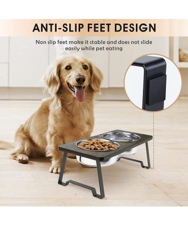 Siooko Elevated Dog Bowls Wood Raised Stand with 2 Stainless Steel Bowls | Non-Slip Feet | 7.7 Tall | 58 oz Capacity - Buy Online on GoSupps.com