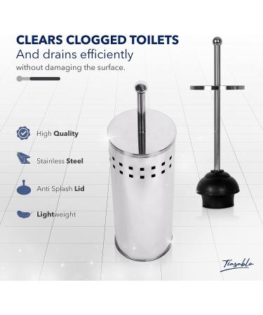 Tiasablu Plunger with Concealed Holder - Heavy Duty Plunger for Toilet  Plungers for Bathroom  No Splash Back  Long Handle - Discreet Toilet Plunger and Holder for Bathroom Chrome - Buy Online on GoSupps.com