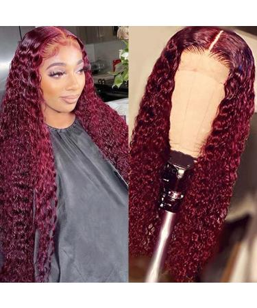 Fuduete 99J Lace Front Human Hair Wigs 4x1 T Part Burgundy Deep Curly Lace Closure Wigs 150% Density Brazilian Human Hair Deep Wave Wigs for Black Women Pre Plucked with Baby Hair(99J Burgundy Wig, 26Inch) 26 Inch #99J 4x1…