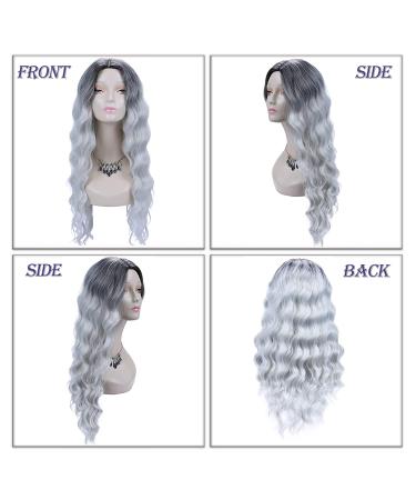 30 Long Wavy Middle Part Synthetic Wig | Dark Roots Grey Body Wave Hair | Heat Resistant for Daily Party & Cosplay | Natural Look | 30 Inch (1 Pack) - 1B/Grey - Buy Online on GoSupps.com