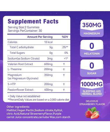 QualiLife Melatonin Free Sleep Gummies for Adults with Magnesium, Valerian Root, 5-HTP & Herbal Blend - Natural Sleep Aid Supplements - Non-Habit Forming, Sugar Free, Strawberry Flavor, 60 Count (1) - Buy Online on GoSupps.com