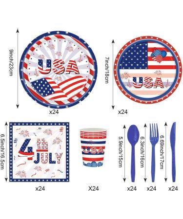 Patriotic Tableware Set - 4th of July Tableware Set | Patriotic Paper Plates | Patriotic Supplies Paper Plates Napkins Cups for Independence Day - Buy Online on GoSupps.com