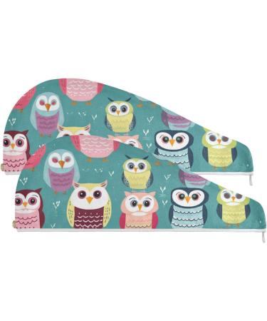Cartoon Owl Hair Towel 2 Pack - Super Absorbent Quick Dry Hair Turbans for Women & Girls - Buy Online on GoSupps.com