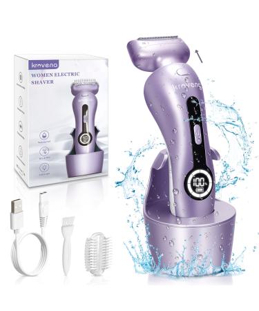 Electric Shaver for Women Best Electric Razor for Womens Bikini Legs Underarm Public Hairs Rechargeable Trimmer with Detachable Head Cordless Wet Dry Use Purple