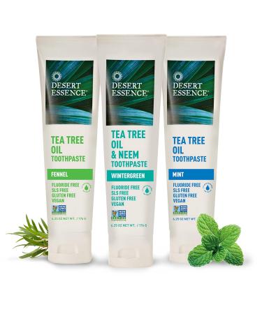 Desert Essence Tea Tree Oil Toothpaste - Mint 6.25 Oz (Pack of 2) - Refreshing Cleansing with Pure Essential Oil & Baking Soda - Buy Online on GoSupps.com