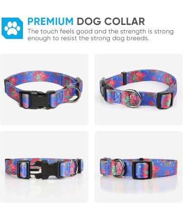 Heele Dog Collar - Adjustable Patterned Collar for Small Medium & Large Dogs | Comfortable & Robust | Blue Flowers Design (L: 40.5-65cm W: 2.5cm) - Buy Online on GoSupps.com