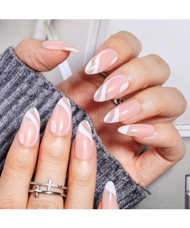 Almond Shape Cute Swirl Design Press On Nails - 24 Nail Kit with Glue, Reusable & Easy Nail Extensions - Buy Online on GoSupps.com