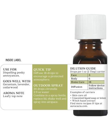 Aura Cacia Pure Citronella Java Essential Oil 0.5 fl. oz. | Natural Insect Repellent | Cymbopogon winterianus - Shop Internationally - Buy Online on GoSupps.com