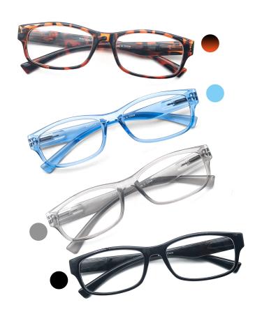 Heeyyok men's reading glasses 4 pairs of rectangular reading glasses good reader blue gray tortoise black comfortable spring hinges can change the face +2.50 4 mixed color