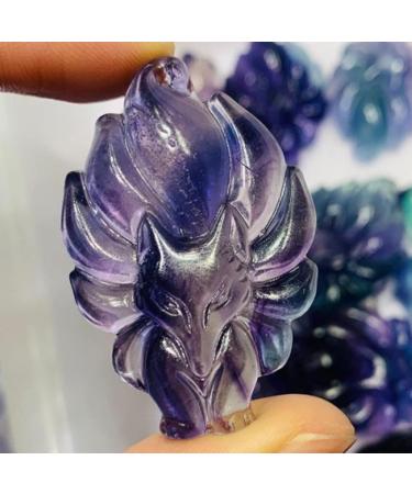 Fox Figurines Crystal Stone Natural Rainbow Fluorite Crystal Stone Hand Carved Nine Tails Fox Sculpture Animal Ornaments Love Gift 1PC 4cm Fluorite - Buy Online on GoSupps.com