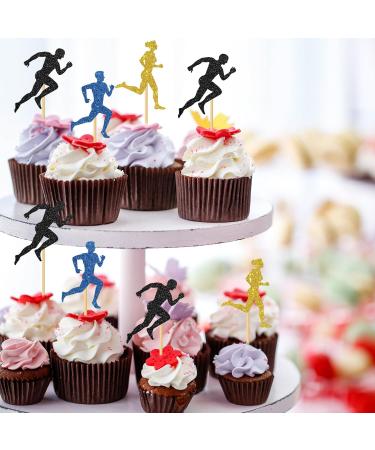MonMon & Craft Running Cupcake Toppers/Exercise Sports Cupcake Decor/Runner Birthday Party Cupcake Decorations - 24 Pcs Glitter - Buy Online on GoSupps.com