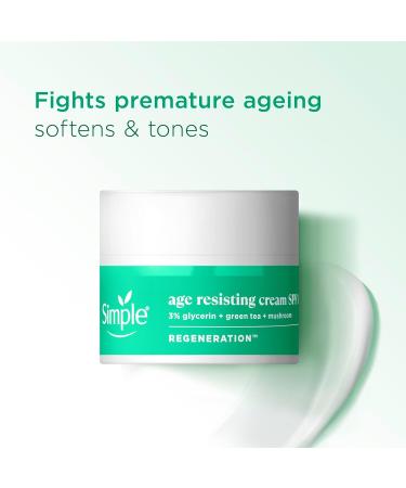 Simple Regeneration Age Resisting Face Cream SPF 15 with 3% Glycerin Green Tea and Mushroom Extract Anti-Ageing Moisturiser 50 ml - Buy Online on GoSupps.com