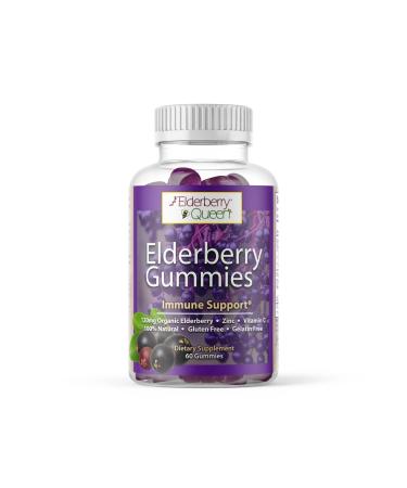 Elderberry Queen Organic Elderberry Gummies 60 ct - Immune Support Gummies with Vitamin C & Zinc - Elderberry Vitamin Gummies for Adults and Kids