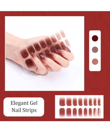 Semi Cured Gel Nail Polish Stickers 16 Pieces Gel Nail Strips Self Adhesive Natural Gel Nail Wraps Red Brown Glitter Nail Art Stickers Decal Set with 2 Prep Pads Nail File & Wooden Stick - Exoticism - Buy Online on GoSupps.com