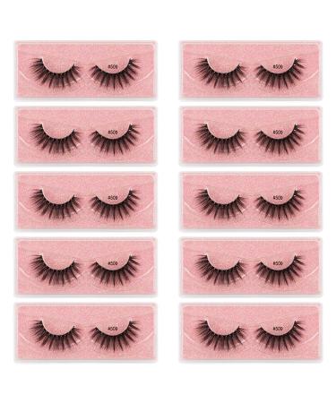 10 Pairs 6D #500-#509 To Choose False Eyelashes Natural Look Eyelashes Short Soft Fake Lashes 100% Handmade Lashes Wispies Reusable Eye Lash +1pcs Tweezer (#509)