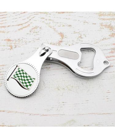 Green Chequered Flag Design Pocket Metal Nail Clipper Bottle Opener with Personalised Engraved Message Presented in a Velvet Pouch - Buy Online on GoSupps.com