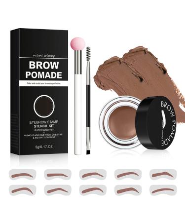 Eyebrow Stamp Stencil Kit  Ofanyia Professional Brow Pomade with 10 Brow Stencils  Sponge Applicator and Brushes  Long Lasting Waterproof Smudge Proof Eyebrow Stamp Kit for Fuller Natural Looking Brows (02 red brown)