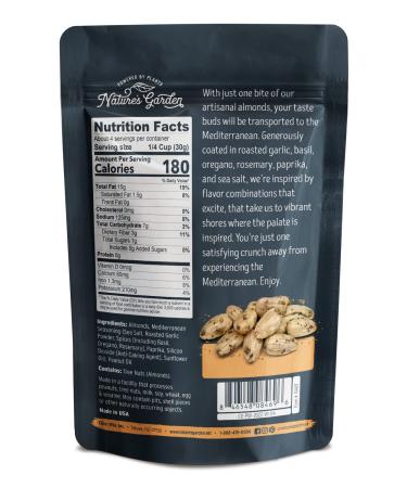 Nature's Garden Mediterranean Almonds 4 oz (Pack of 6) - Roasted Garlic Savory Almond Snack Pack | Gluten-Free & Healthy Snacks for Adults - Buy Online on GoSupps.com