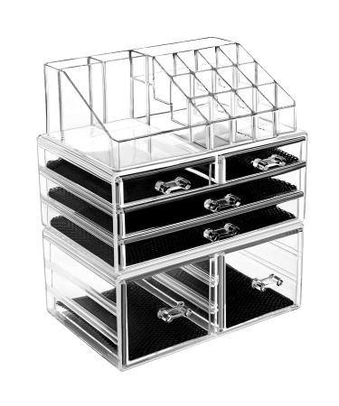 HBlife Makeup Organizer 3 Pieces Acrylic Cosmetic Storage Drawers and Jewelry Display Box, Clear