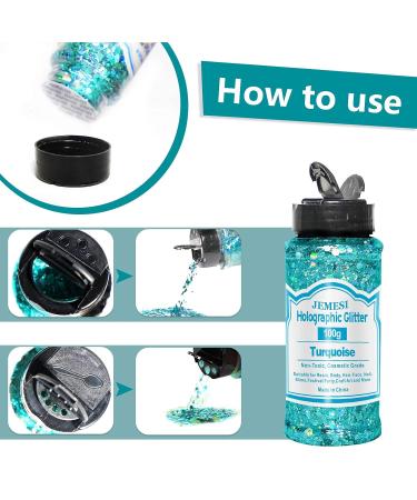 HOLOGRAPHIC Chunky Glitter - Turquoise 100g | Craft Glitter for Resin Face Nail Body Slime & Festival Art - Buy Online on GoSupps.com