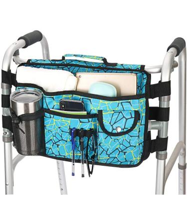 Double Sided Walker Bag, Walker Organizer Pouch Tote for Rollator and Folding Walker (Plaidblue)