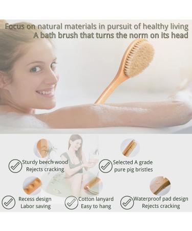 Dry Brushing Body Brush for Smooth Skin & Cellulite Reduction - Long Handle Shower Back Brush with Natural Bristles for Skin Massage & Circulation Boost - Buy Online on GoSupps.com