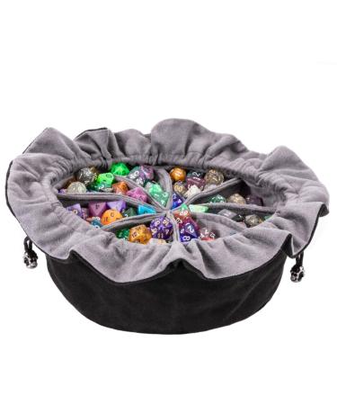 Large DND Dice Drawstring Bags with Pockets Black Storage Bag for RPG MTG Game Dices Capacity Over 300 Dice