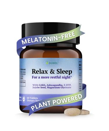 Dobel Relax & Sleep Aid Without Melatonin for Adults | with GABA Magnesium Glycinate Ashwagandha Jujube Seeds and Plant 5-HTP | Natural Support for Restful Sleep 60 Tablets Unflavored
