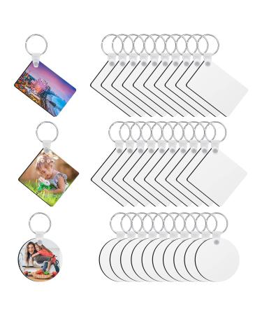 Coolrunner Sublimation Blank Keychain 30PCS Heat Transfer Keychain Double-Side Printed DIY MDF Blank Keychain (Square  Round  Rectangle)