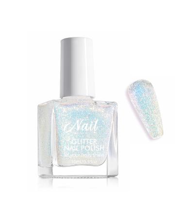 Vernis ongles paillettes - Blanc - S chage rapide - Non toxique - Reflective - Effet fonc - base d'eau - Pour bricolage - Blanc - 10 ml
