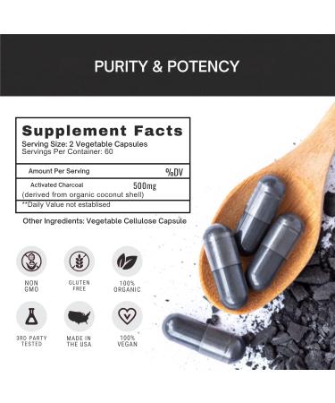 RUSHIHERBS Activated Charcoal 500 mg Highly Absorbent Supports Relief of Occasional Gas & Bloating from Coconut Shells 60 Veg Capsules - Buy Online on GoSupps.com