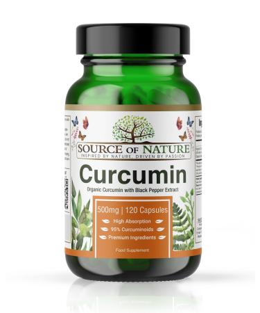 Source of Nature - Curcumin 500mg - 120 capsules - 4 -month supply - More than 95% pure curcuminoids - produced in the EU - with Piperin for absorption - Dietary supplements against inflammation 120 pieces (1 Pack)