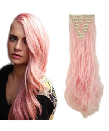 SEGO Clip in Extensions Hair Extension Hairpiece 8 Wefts like Real Hair Wavy Light Pink 24"(61cm)