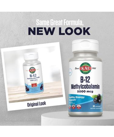 KAL Vitamin B-12 Methylcobalamin Lozenges 5000mcg - Healthy Energy & Metabolism Support - Vegan & Sugar-Free - 60 Servings - Buy Online on GoSupps.com