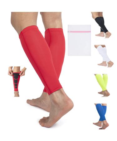 360 RELIEF Compression Calf Sleeves - for Fitness Sports | Shin Splints Torn Muscle Cramps Workout Circulation Running Jogging Marathon Hiking | 1 Pair Medium Red with Mesh Laundry Bag | Red M-1PAIR