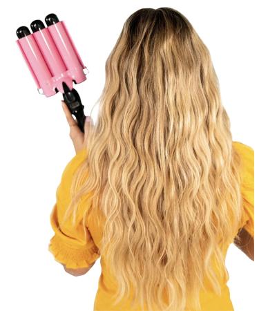 Beauty Babe Waves 3 Barrel Curling Iron Hair Waver 1.25 Inch - Pink Jumbo Ceramic Wand for Perfect Beach Waves - Buy Online on GoSupps.com