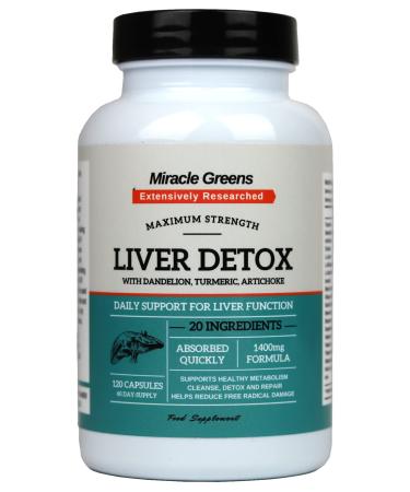 Liver Detox and Repair - 1400mg Complex | Highest Strength Available with 20 Effective Ingredients | Boosted with Dandelion Turmeric Amino Acids Vitamins and More | 120 Capsules - 60 Day Supply