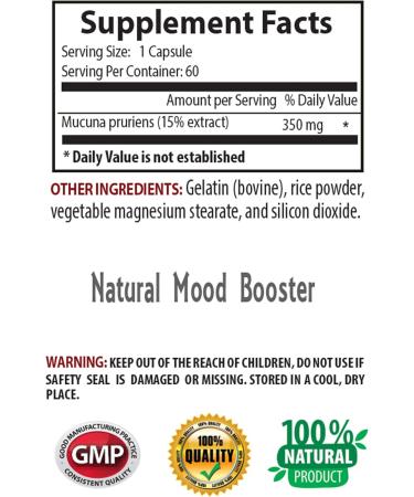 Buy Velvet Beans Seeds - Mucuna Pruriens Extract for Mood Support - 2 Bottles 120 Capsules - Premium Dried Seeds & Powder - Buy Online on GoSupps.com
