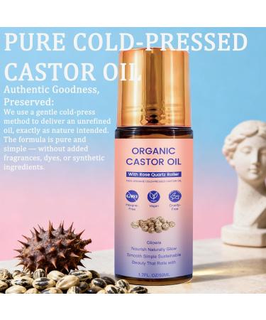 Organic Castor Oil Roller with Rose Quartz | All-Natural Hexane-Free | Cold-Pressed Suitable for Skin Eyebrows and Eyelashes | Sleek Glass Bottle | 50ml (1) - Buy Online on GoSupps.com