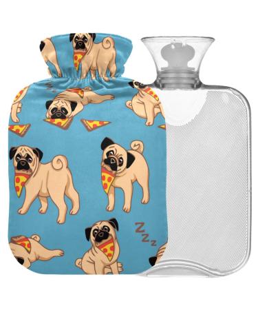 Naanle Hot Water Bottle with Cover Pizza Pug Transparent 2L Large Hot Water Bag for Bed Hand Feet Warmer for Pain Relief