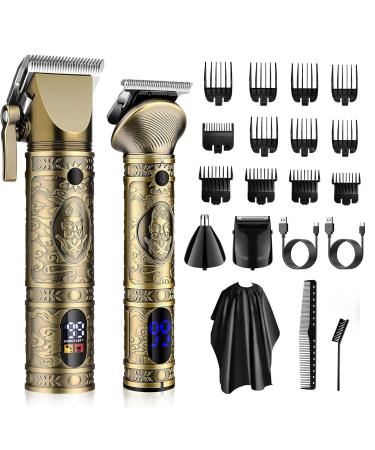 Duxsmei Professional Hair Clippers Nose Trimmer Beard Trimmer Trimmer Electric Rechargeable Men's Precision Hair Clipper with T Blade Cordless Hair Clipper for Men Male Cleaning Kit Gold (2 in 1)