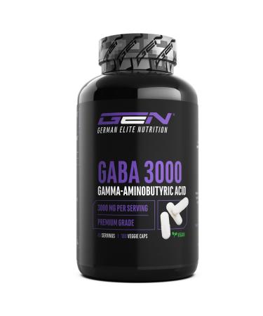 GABA - 180 capsules of 750 mg - High dosed with 3000 mg per daily serving - Gamma 100% aminobutyric acid - Amino acid - Vegan - German Elite Nutrition