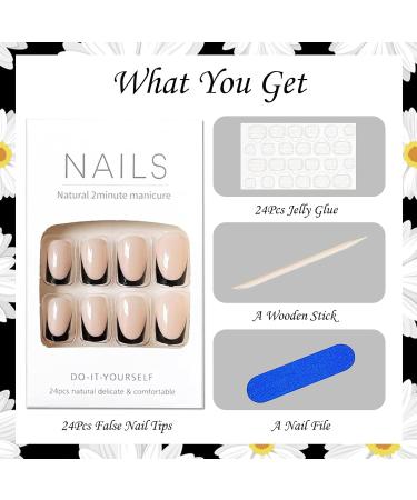 Square False Nails Short 24Pcs Black French Fake Nails | Acrylic French Nail Tips with Jelly Glue | Squoval Stick on Nails for Women and Girls - Buy Online on GoSupps.com