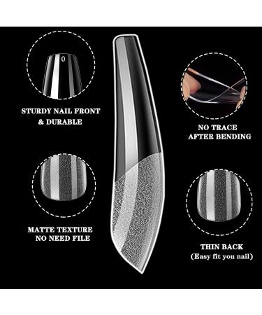Coffin Gel Nail Tips - 120pcs Half Matte Long Clear Acrylic Ballerina False Nails Press On Soft Gel Full Cover with Glue - 12 Sizes - Buy Online on GoSupps.com