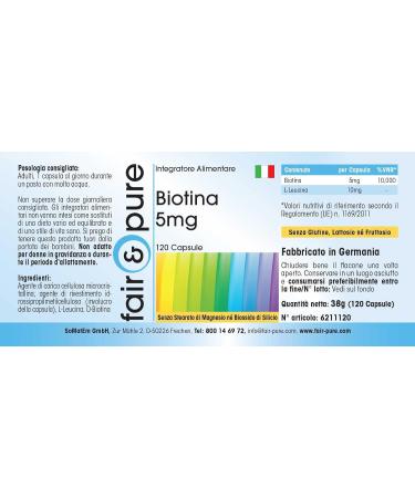 SoMatEm Fair & Pure Biotin 5mg 120 vegan capsules high dose and bioavailable German quality production Fair & Pure - Buy Online on GoSupps.com