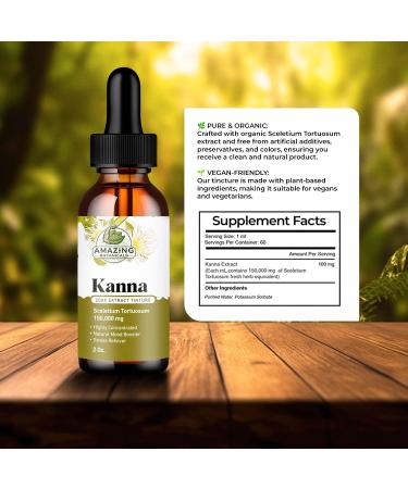 Amazing Botanicals Premium Organic Kanna Extract Tincture 200x Menstrum - Sceletium Tortuosum Liquid Drops Non-GMO, Vegan, Gluten-Free, Alcohol-Free, Liquid Supplement 60ml (2oz) 2 Fl Oz (Pack of 1) - Buy Online on GoSupps.com